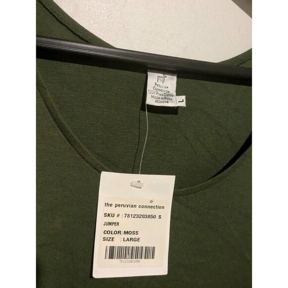 NWT Peruvian Connection L Pima Cotton Tank Dress Jumper Maxi Moss Green Pockets - Picture 5 of 5